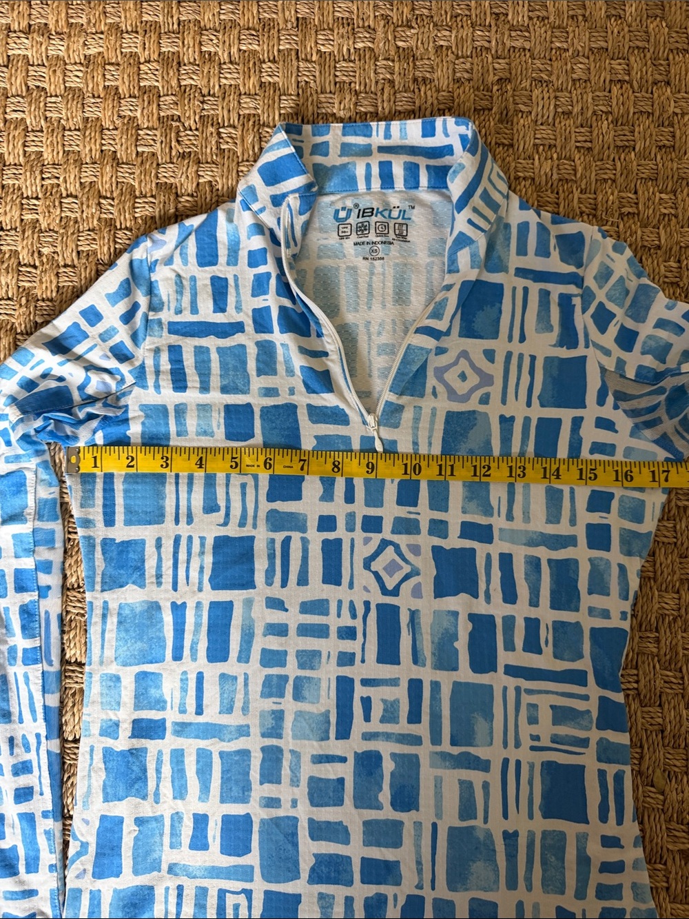 IBKUL Blue & White Long-Sleeve Patterned 1/4 Zip Sun Protection Cool Shirt sz XS - Picture 5 of 12